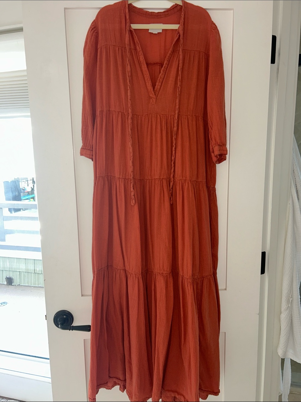 Honorine Tiered Boho Maxi Dress in Burnt Orange